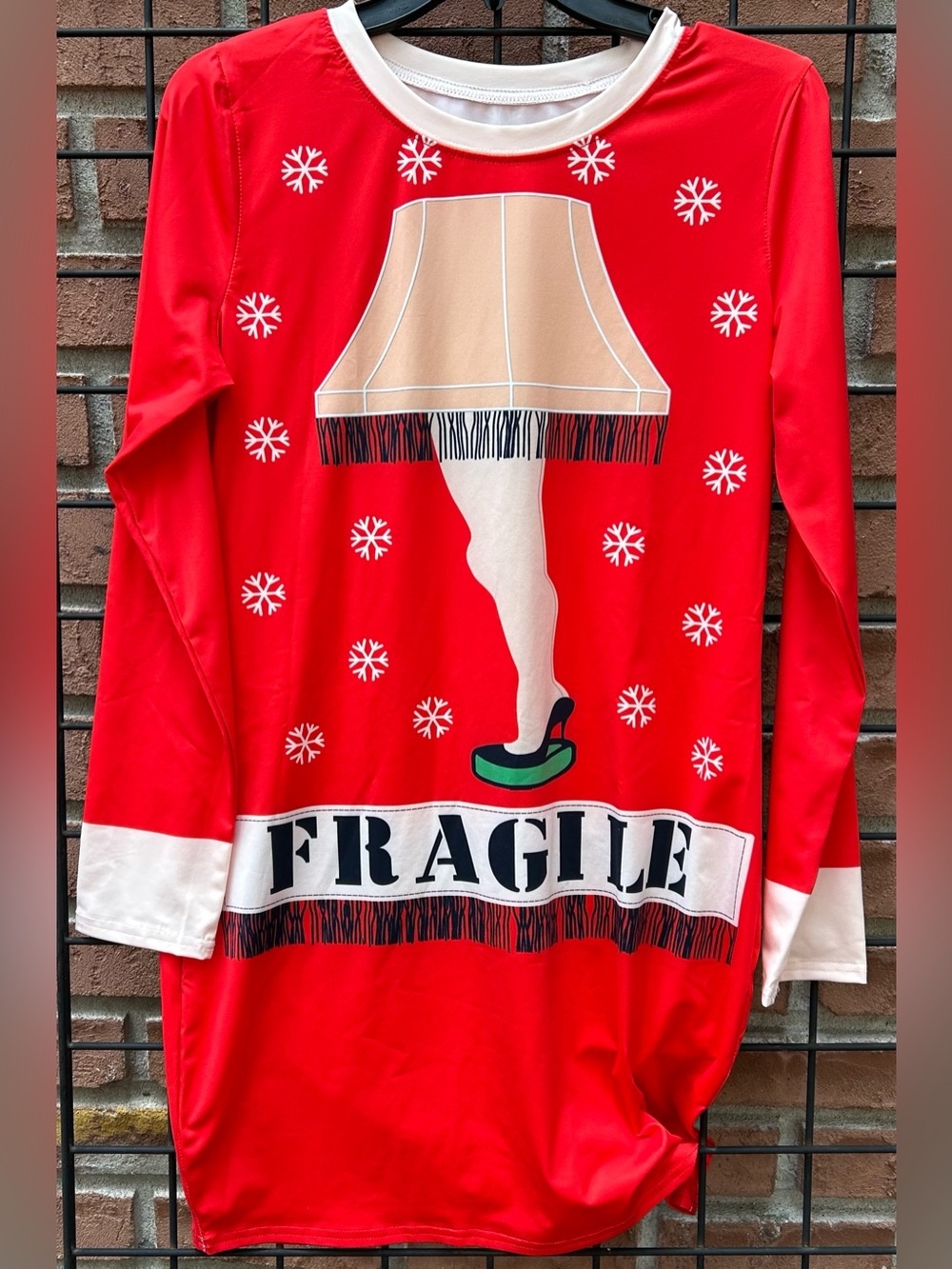 Red Holiday 'Fragile' Lamp Leg Graphic Dress